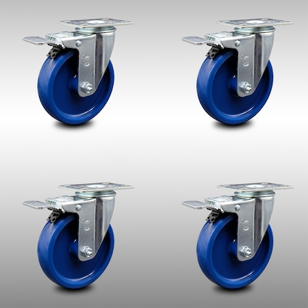 Service Caster 5 Inch SS Solid Polyurethane Top Plate Caster Set Total Lock Brake SCC SCC-SSTTL20S514-SPUS-4